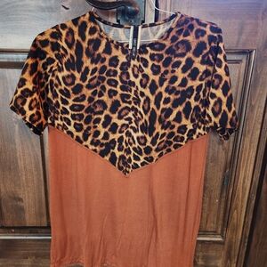 Leopard Print and Rust Short Sleeve Top